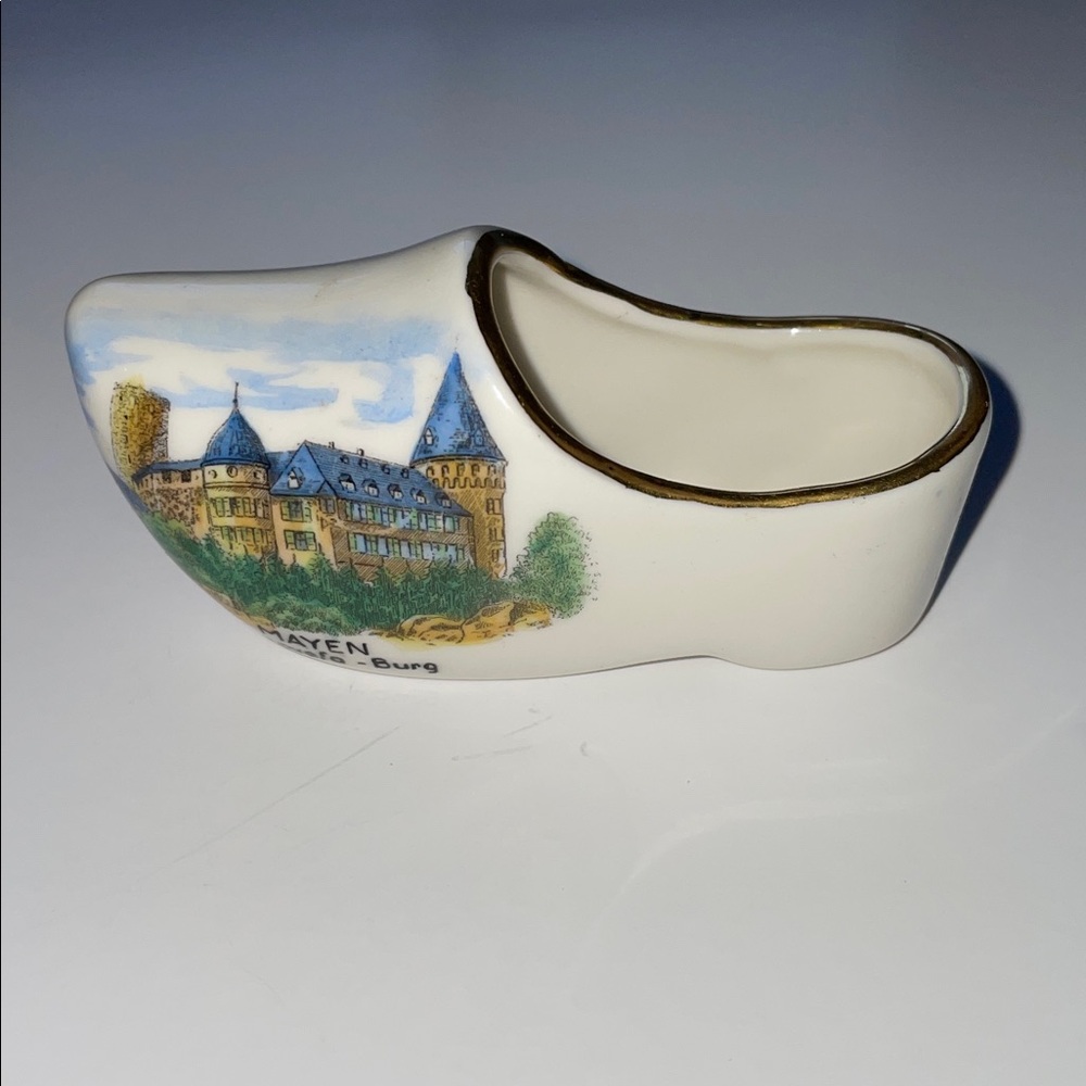 Vintage Ceramic miniature Souvenir Clog with Scenic Design